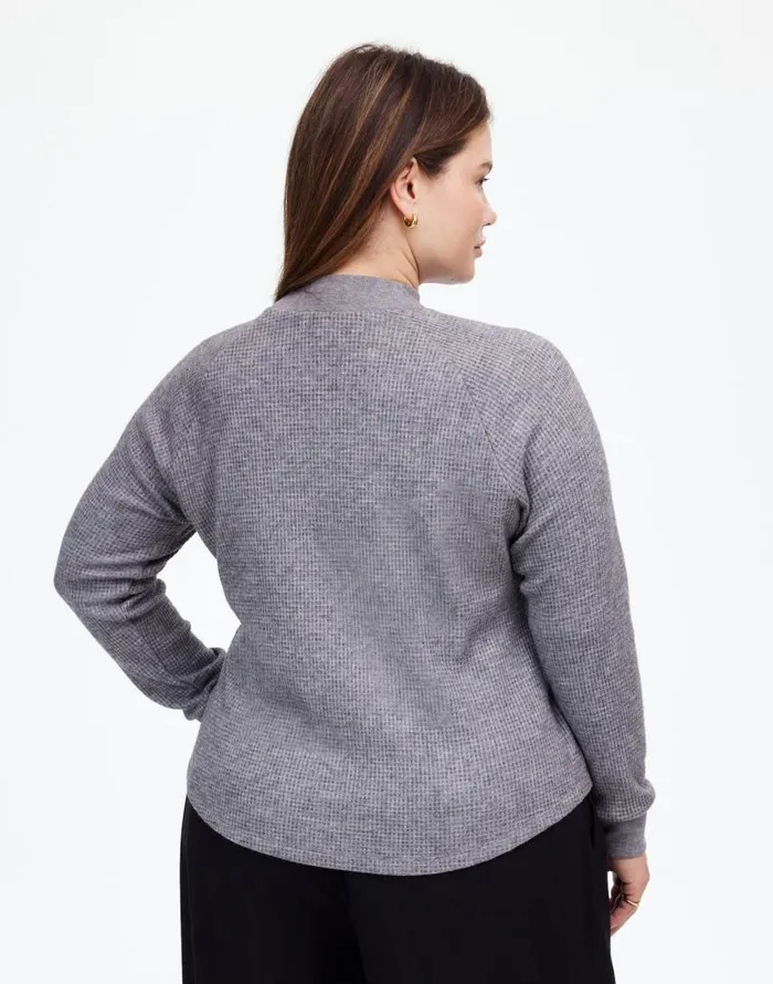 Loungewear Women Madewell Plus WaffleKnit LongSleeve Crewneck Tee Hthr Charcoal