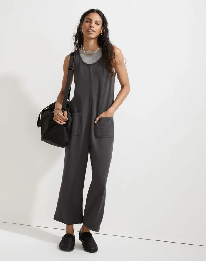 Loungewear Women Madewell Superbrushed PullOn Jumpsuit Black Coal