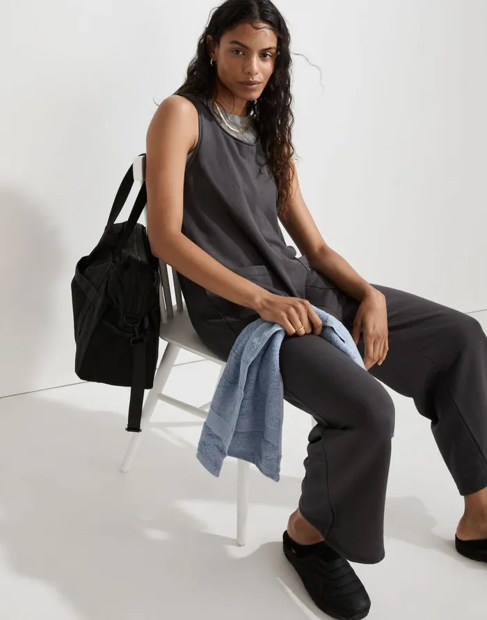 Loungewear Women Madewell Superbrushed PullOn Jumpsuit Black Coal
