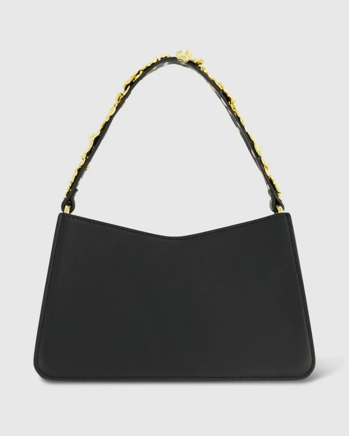 Mac Duggal Gold Floral Small Black Nappa Leather Shoulder Bag Black Women Shoulder Bags
