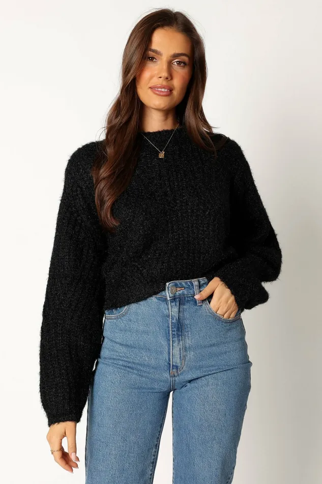 Magnolia Shimmer Knit Sweater Black Sweaters Petal and Pup Women