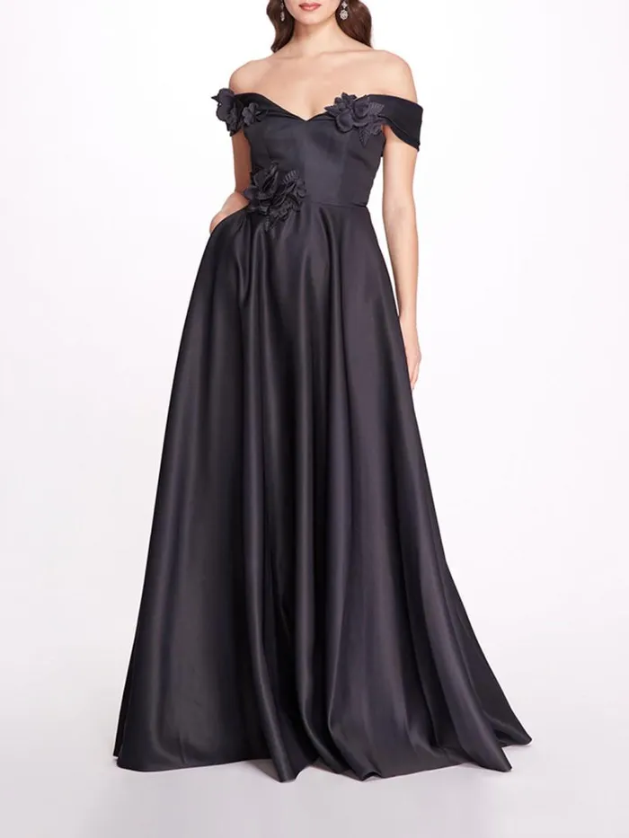 Marchesa Dresses Duchess Satin Ball Gown Navy 8211 Women