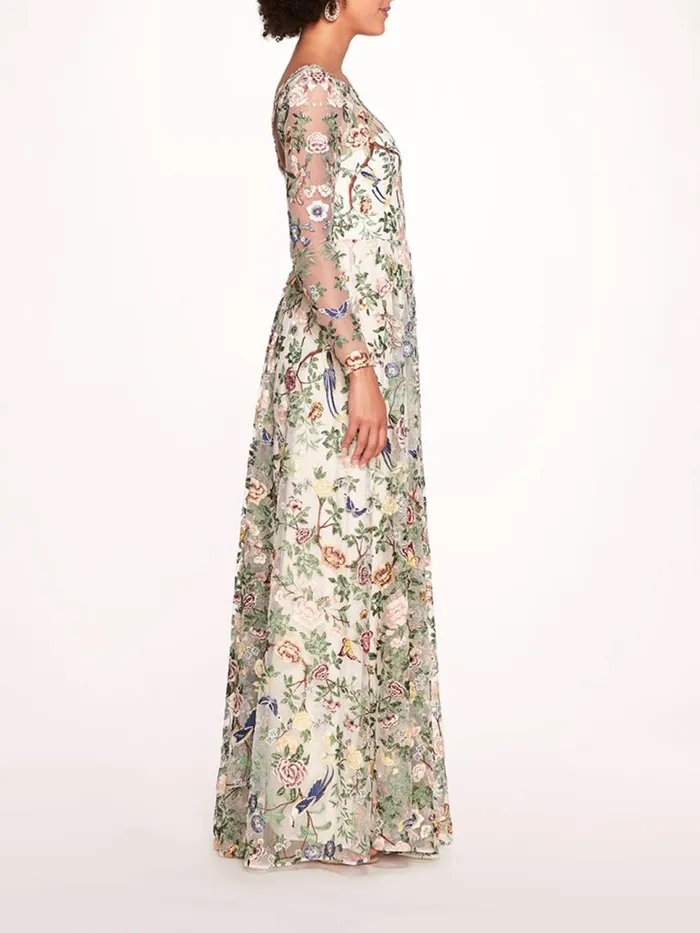 Marchesa Marchesa Notte Botanical Embroidered Gown Ivory Multi 8211 Women