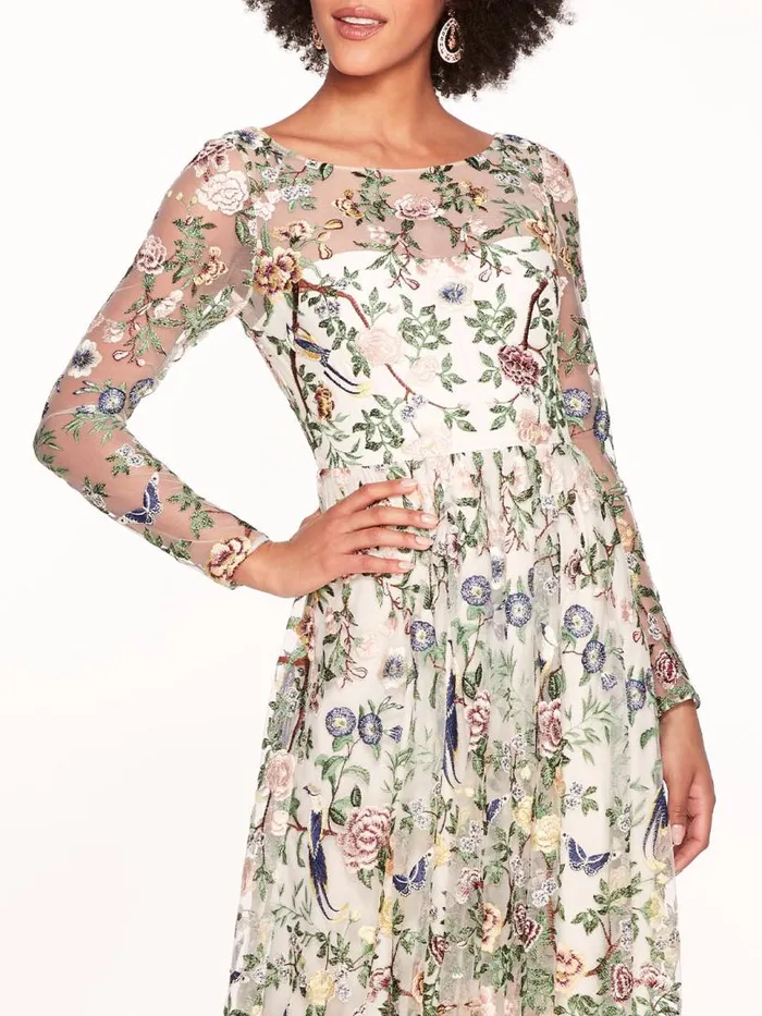 Marchesa Marchesa Notte Botanical Embroidered Gown Ivory Multi 8211 Women