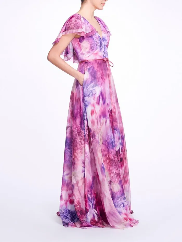Marchesa Marchesa Notte Cap Sleeve VNeck Dress Mauve 8211 Women