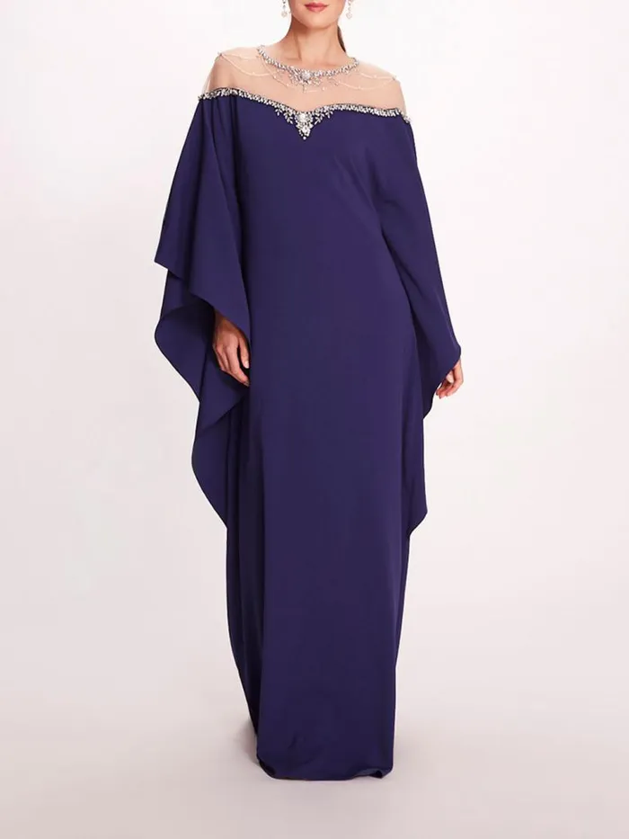 Marchesa Marchesa Notte Embroidered Illusion Kaftan Navy 8211 Women