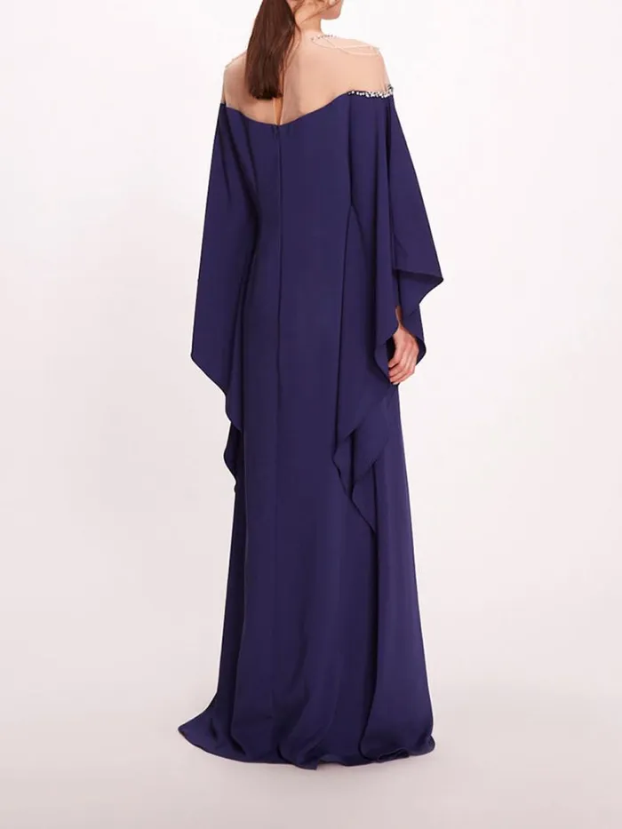 Marchesa Marchesa Notte Embroidered Illusion Kaftan Navy 8211 Women