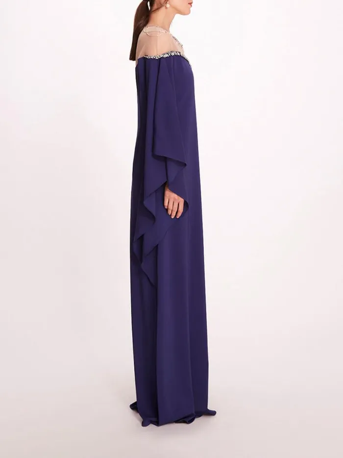 Marchesa Marchesa Notte Embroidered Illusion Kaftan Navy 8211 Women