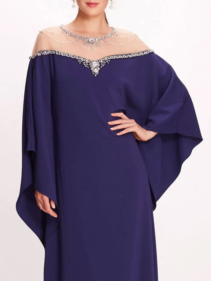 Marchesa Marchesa Notte Embroidered Illusion Kaftan Navy 8211 Women