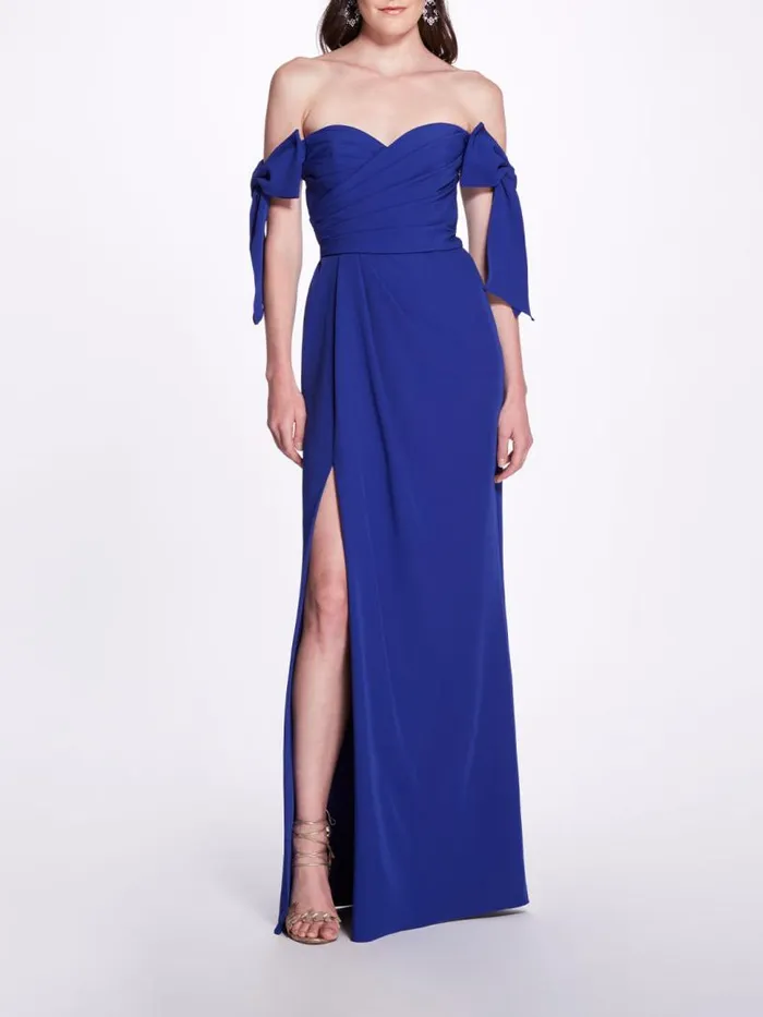 Marchesa Marchesa Notte Off Shoulder Bow Sleeve Gown Lapis 8211 Women