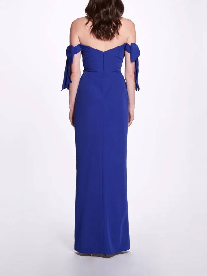 Marchesa Marchesa Notte Off Shoulder Bow Sleeve Gown Lapis 8211 Women