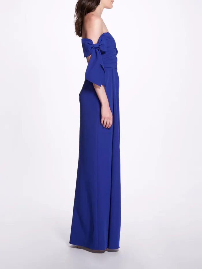 Marchesa Marchesa Notte Off Shoulder Bow Sleeve Gown Lapis 8211 Women