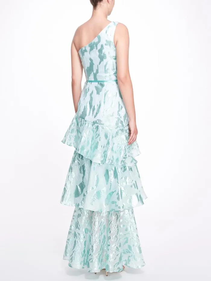 Marchesa Marchesa Notte One Shoulder Asymmetrical Tiered Gown Aqua 8211 Women