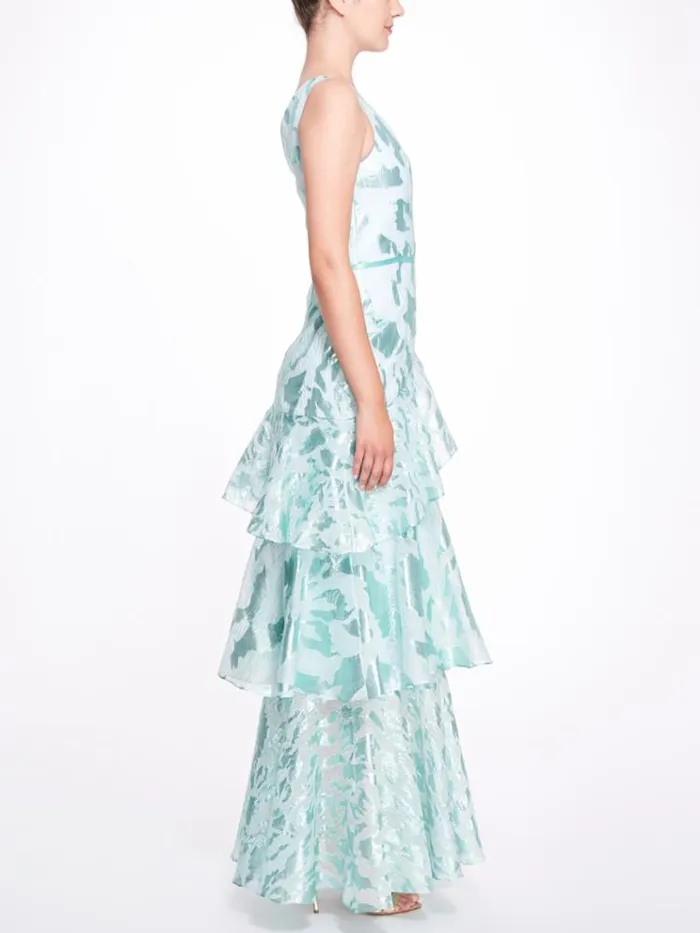 Marchesa Marchesa Notte One Shoulder Asymmetrical Tiered Gown Aqua 8211 Women