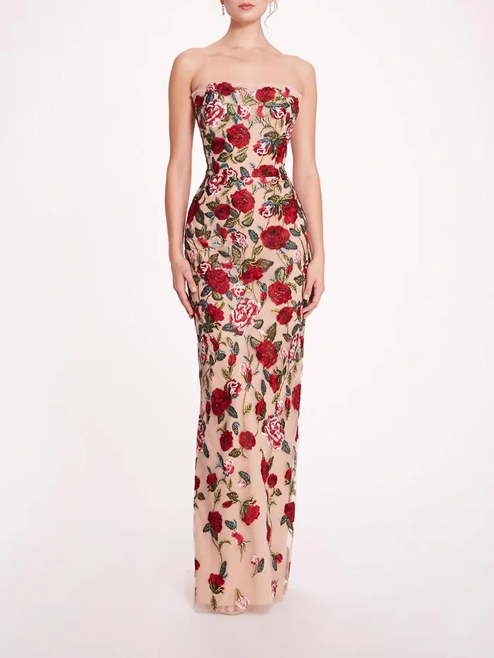 Marchesa Marchesa Notte Roses Tulle Gown Red Nude 8211 Women