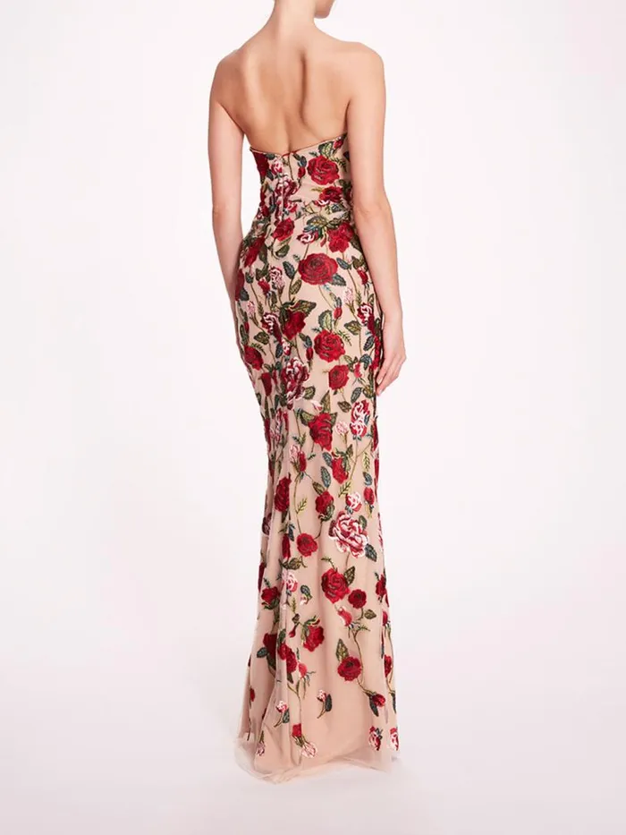 Marchesa Marchesa Notte Roses Tulle Gown Red Nude 8211 Women