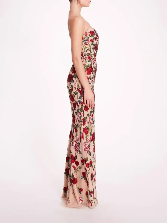 Marchesa Marchesa Notte Roses Tulle Gown Red Nude 8211 Women