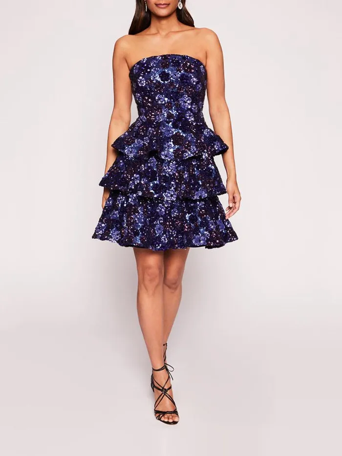 Marchesa Marchesa Notte Sequin Bouquets Mini Dress Indigo 8211 Women