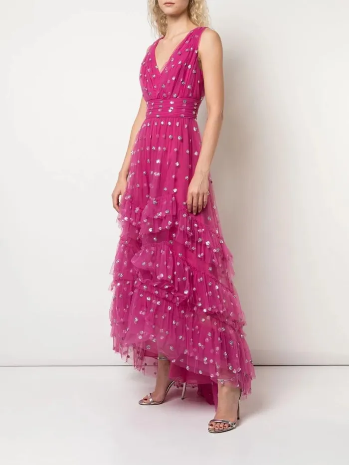 Marchesa Marchesa Notte Sequin Dot Texture Tea Length Dress Fuchsia 8211 Women