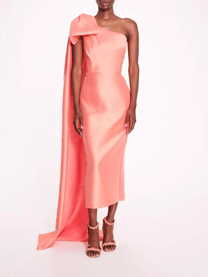 Marchesa Marchesa Notte Silk Mikado Midi Dress Coral 8211 Women