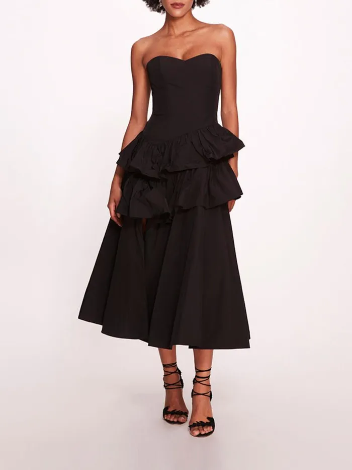 Marchesa Marchesa Notte Taffeta Tiered Midi Dress Black 8211 Women
