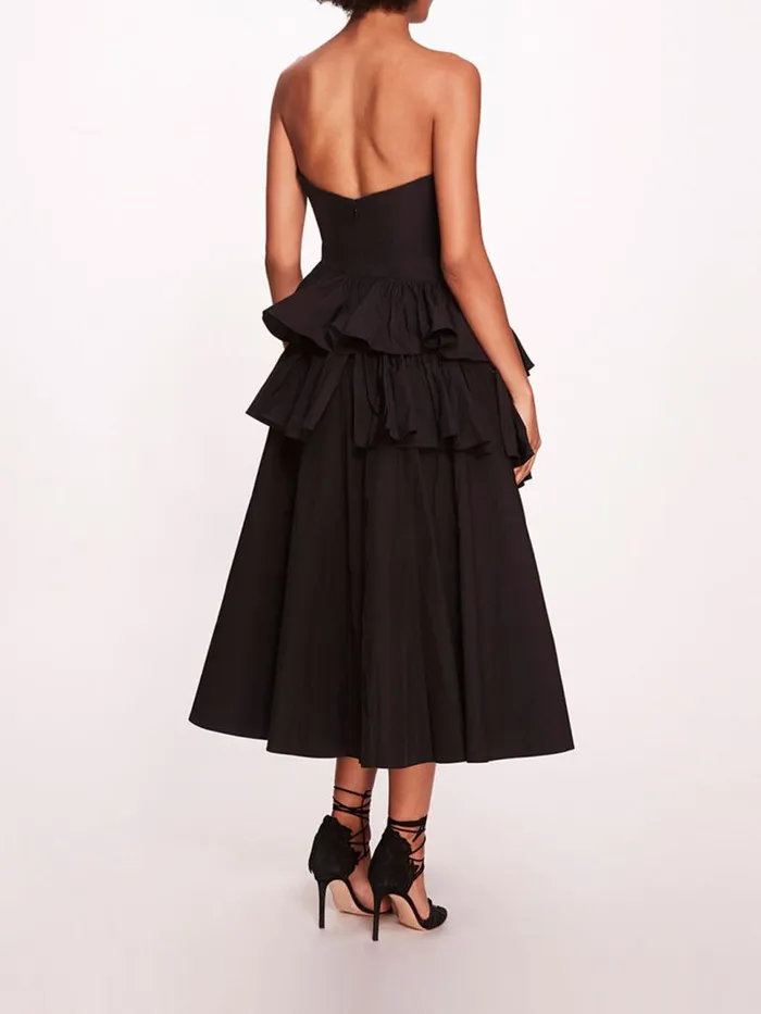 Marchesa Marchesa Notte Taffeta Tiered Midi Dress Black 8211 Women