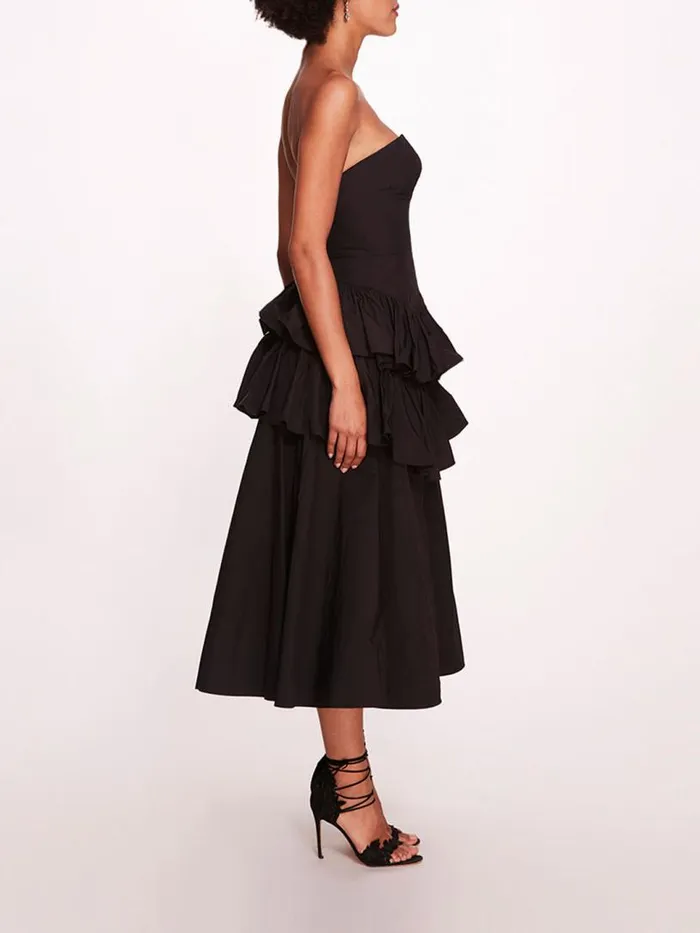 Marchesa Marchesa Notte Taffeta Tiered Midi Dress Black 8211 Women