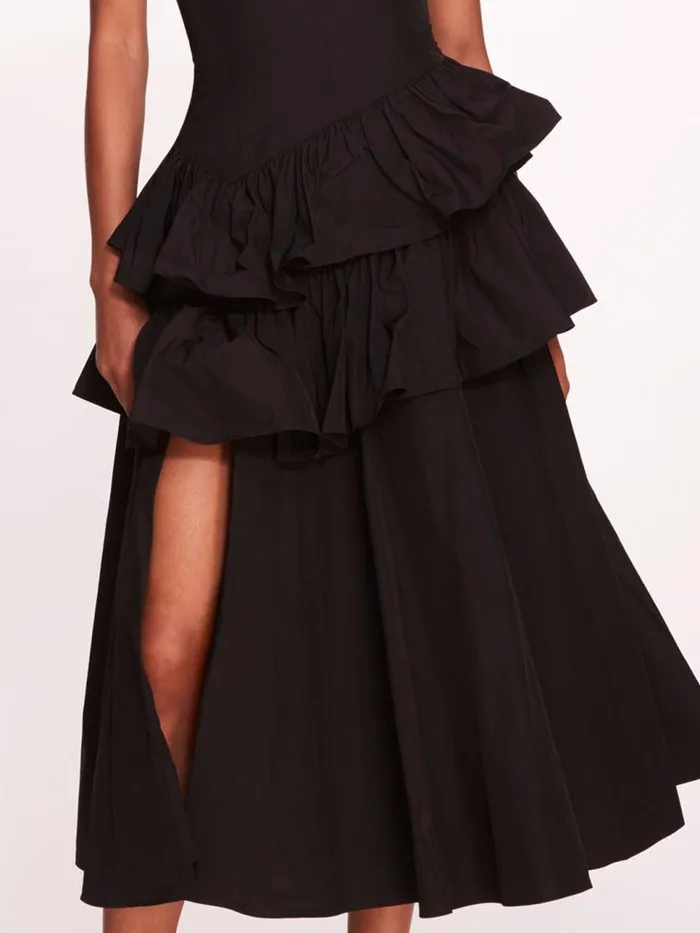 Marchesa Marchesa Notte Taffeta Tiered Midi Dress Black 8211 Women