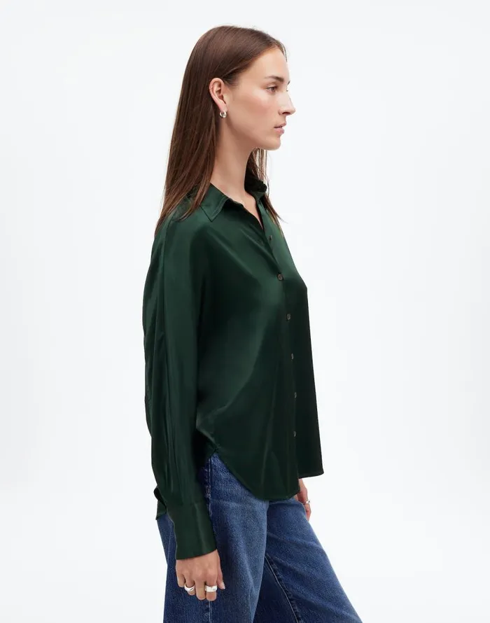 Matching Sets Women Madewell Relaxed Dolman ButtonUp Shirt In Satin Luxury Forest