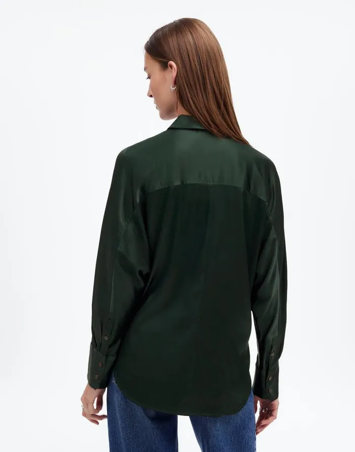 Matching Sets Women Madewell Relaxed Dolman ButtonUp Shirt In Satin Luxury Forest