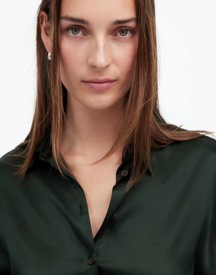 Matching Sets Women Madewell Relaxed Dolman ButtonUp Shirt In Satin Luxury Forest