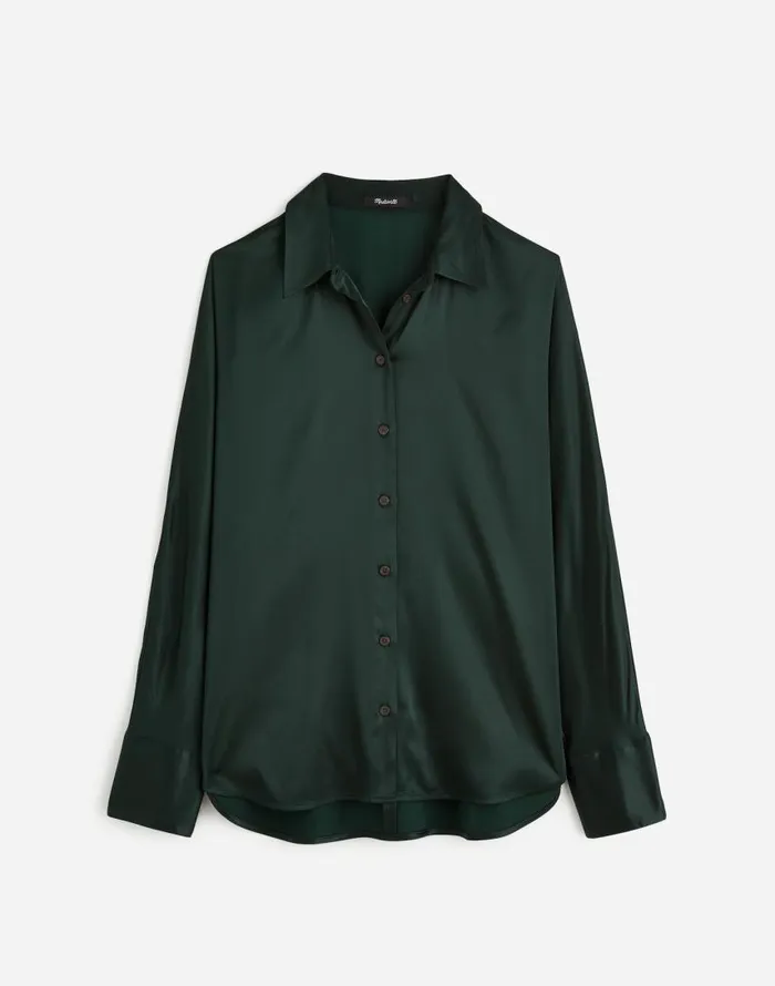 Matching Sets Women Madewell Relaxed Dolman ButtonUp Shirt In Satin Luxury Forest