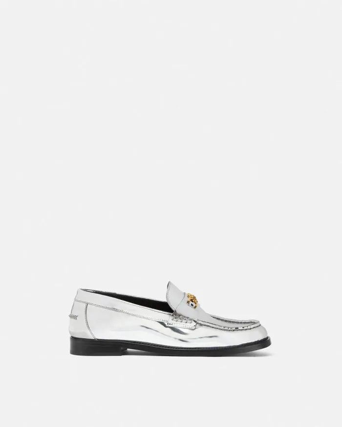 Medusa 03995 Metallic Loafers Silver Women Versace Loafers and Flats