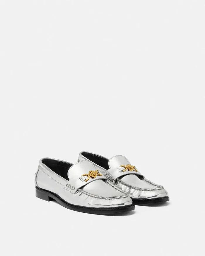 Medusa 03995 Metallic Loafers Silver Women Versace Loafers and Flats