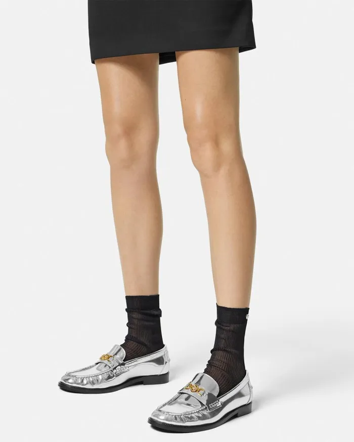 Medusa 03995 Metallic Loafers Silver Women Versace Loafers and Flats