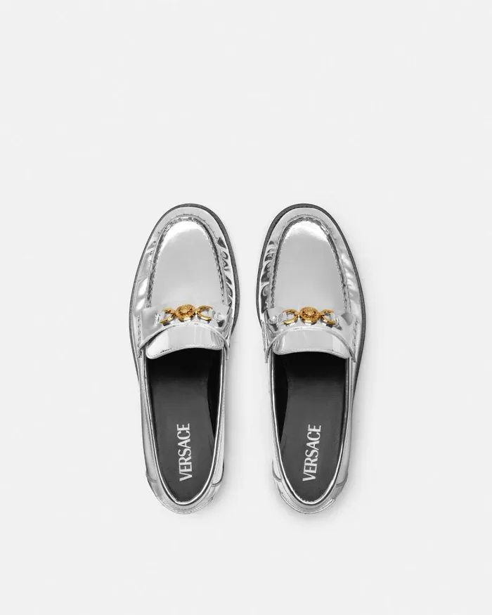 Medusa 03995 Metallic Loafers Silver Women Versace Loafers and Flats