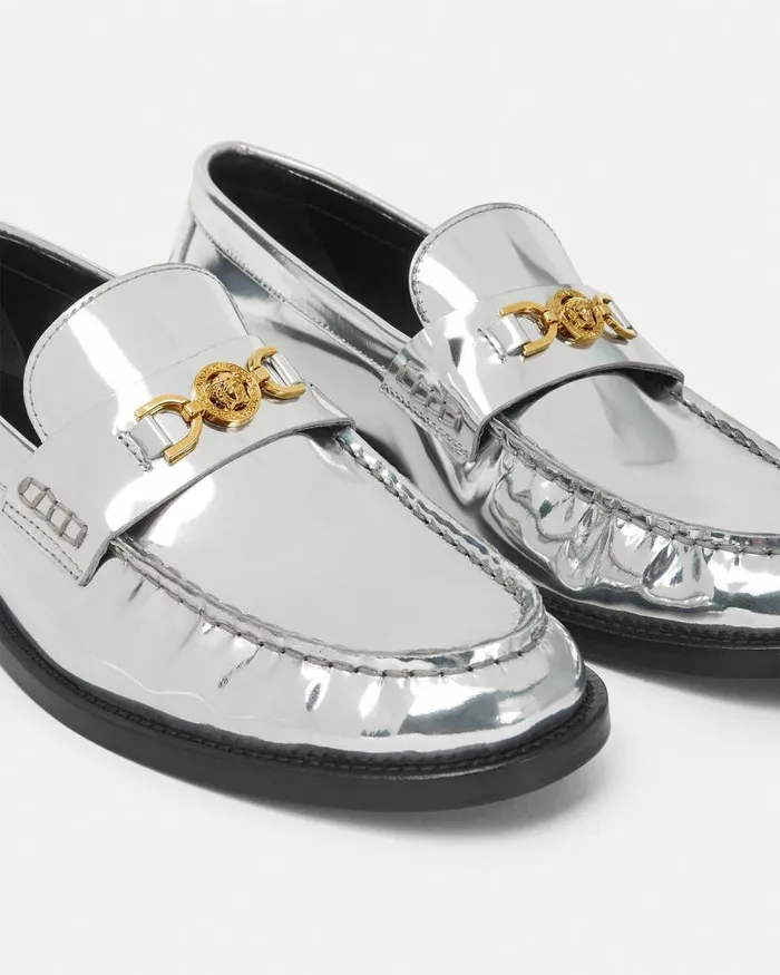 Medusa 03995 Metallic Loafers Silver Women Versace Loafers and Flats