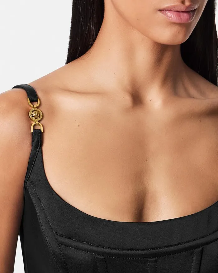 Medusa 03995 Satin Corset Top Black Women Versace Shirts and Tops
