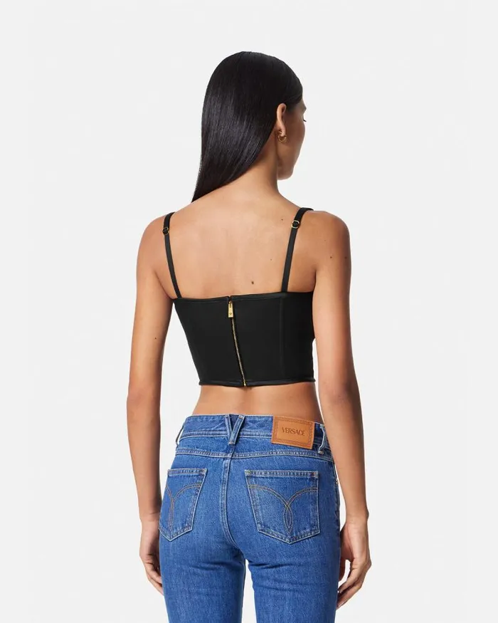 Medusa 03995 Satin Corset Top Black Women Versace Shirts and Tops