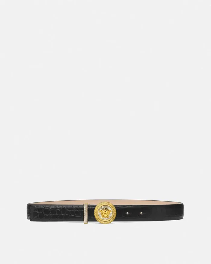 Medusa Biggie CrocEffect Belt 12034 3 Cm Blackgold Women Versace Belts
