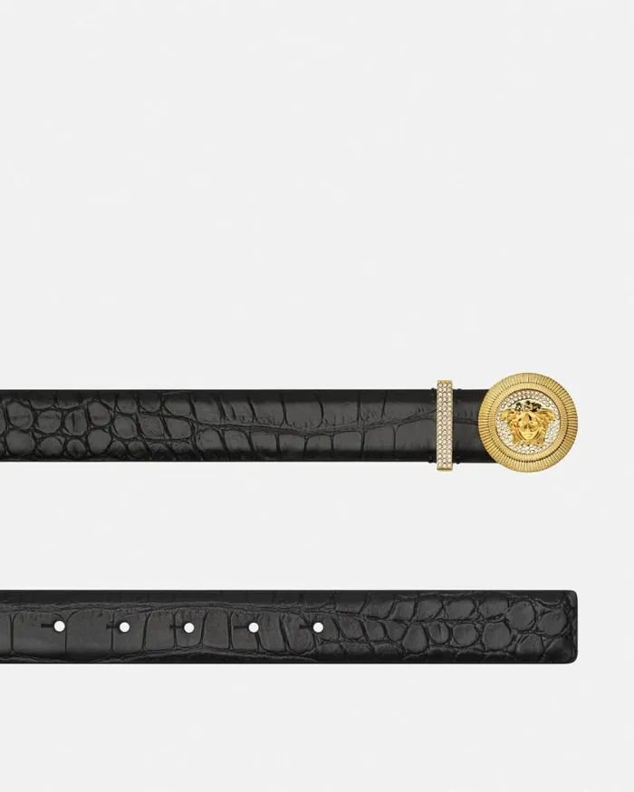 Medusa Biggie CrocEffect Belt 12034 3 Cm Blackgold Women Versace Belts
