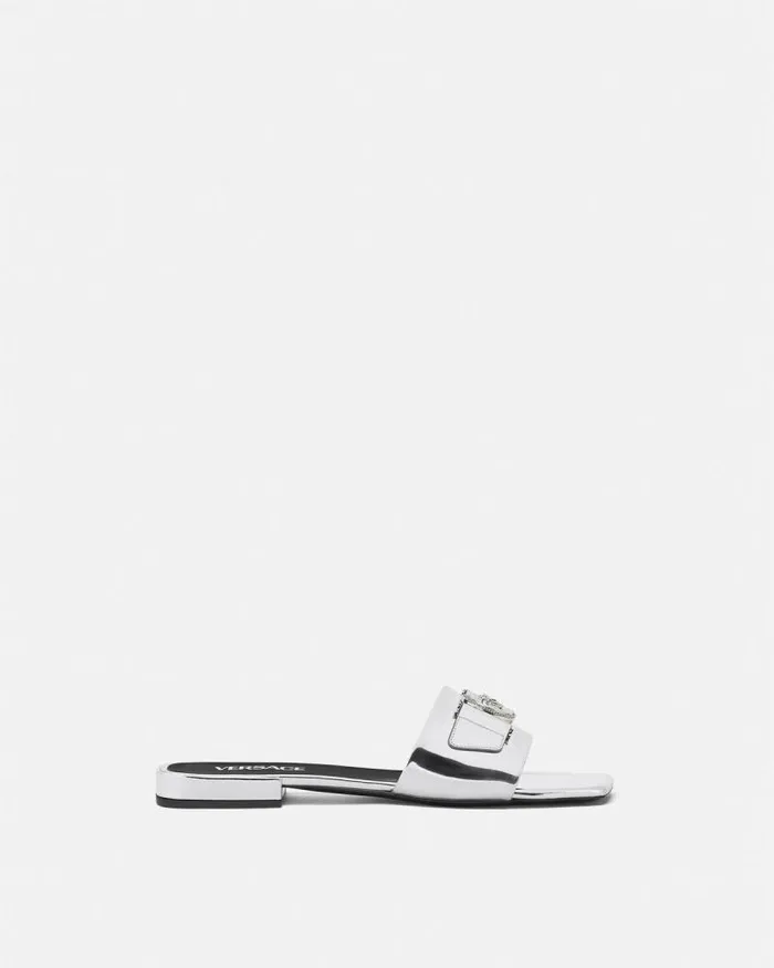Medusa Buckle Metallic Flat Sandals Silver Women Versace Sandals
