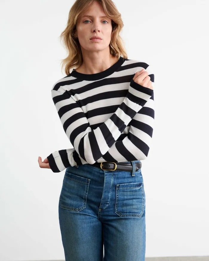 MEIR SWEATER Midnightivory Stripe Women Nili Lotan Knits and Sweaters