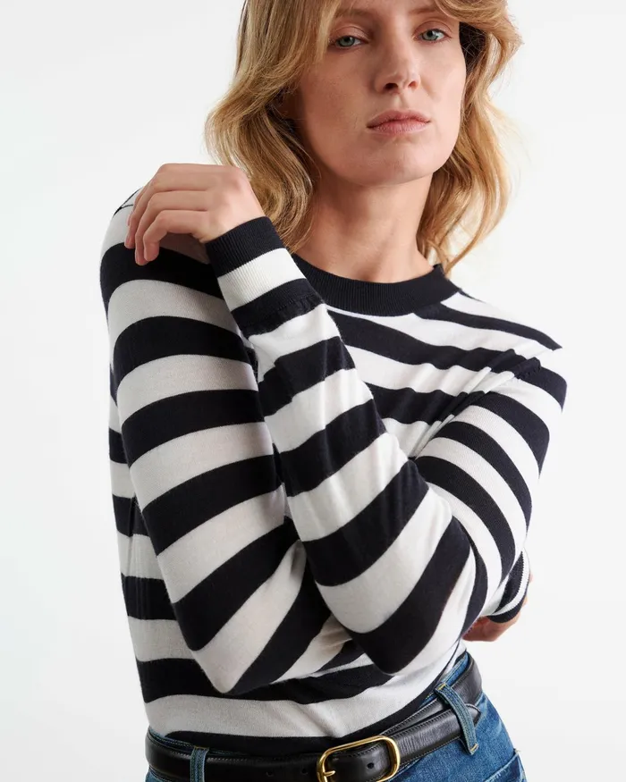 MEIR SWEATER Midnightivory Stripe Women Nili Lotan Knits and Sweaters