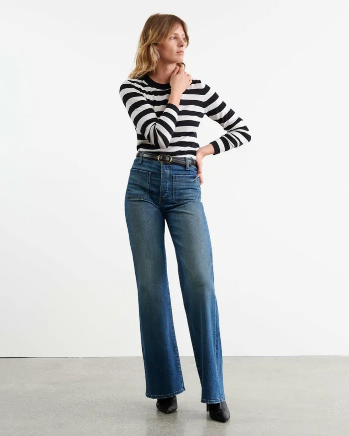 MEIR SWEATER Midnightivory Stripe Women Nili Lotan Knits and Sweaters