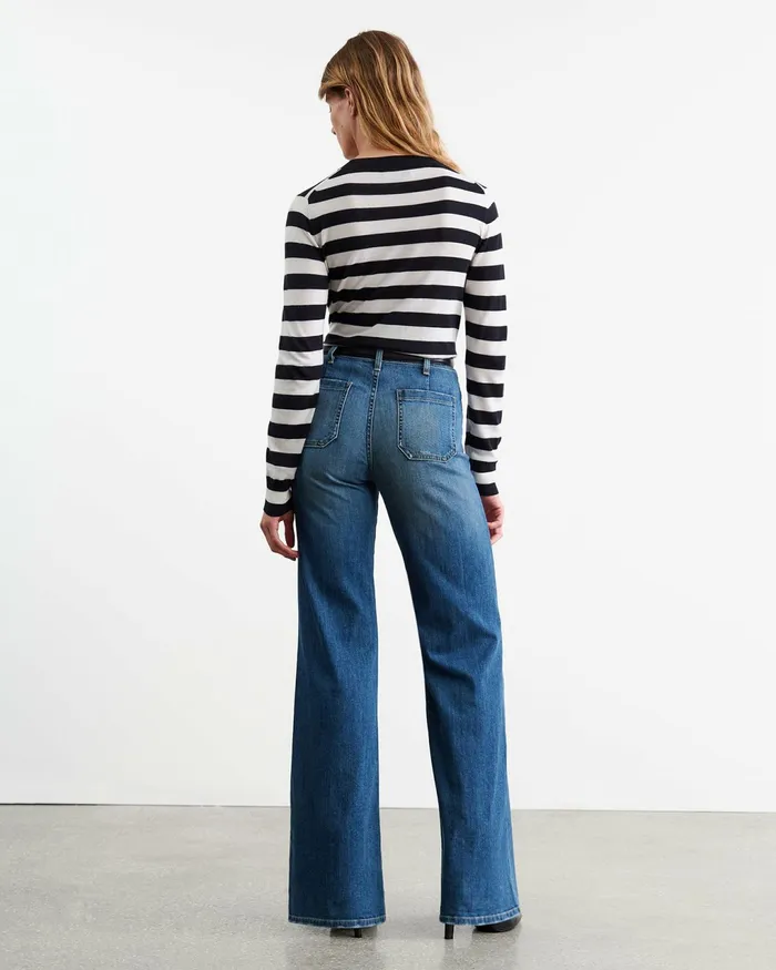 MEIR SWEATER Midnightivory Stripe Women Nili Lotan Knits and Sweaters