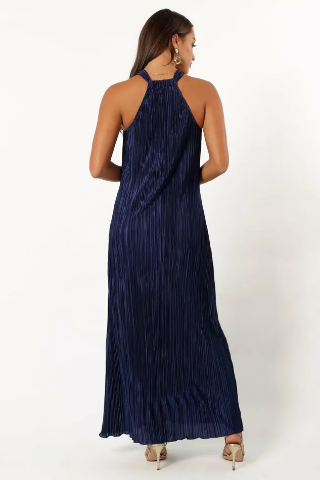 Melody Plisse Halter Maxi Dress Navy Women Event Dresses Petal and Pup