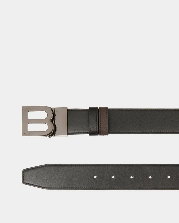 Men Bally Belts B Logo 35mm Reversible And Adjustable Belt In Black And Ebano Leather Multicolor Men Bally Belts B Logo 35mm Reversible And Adjustable Belt In Black And Ebano Leather Multicolor