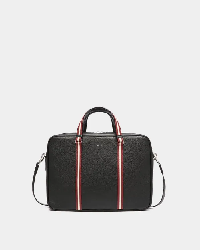 Men Bally Business Bags Code Briefcase In Black Grained Leather Black