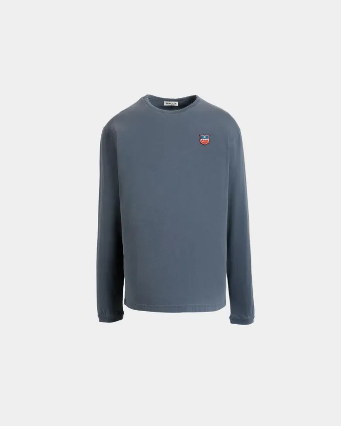 Men Bally Shirts and TShirts Long Sleeve Tshirt In Navy Blue Cotton Blue